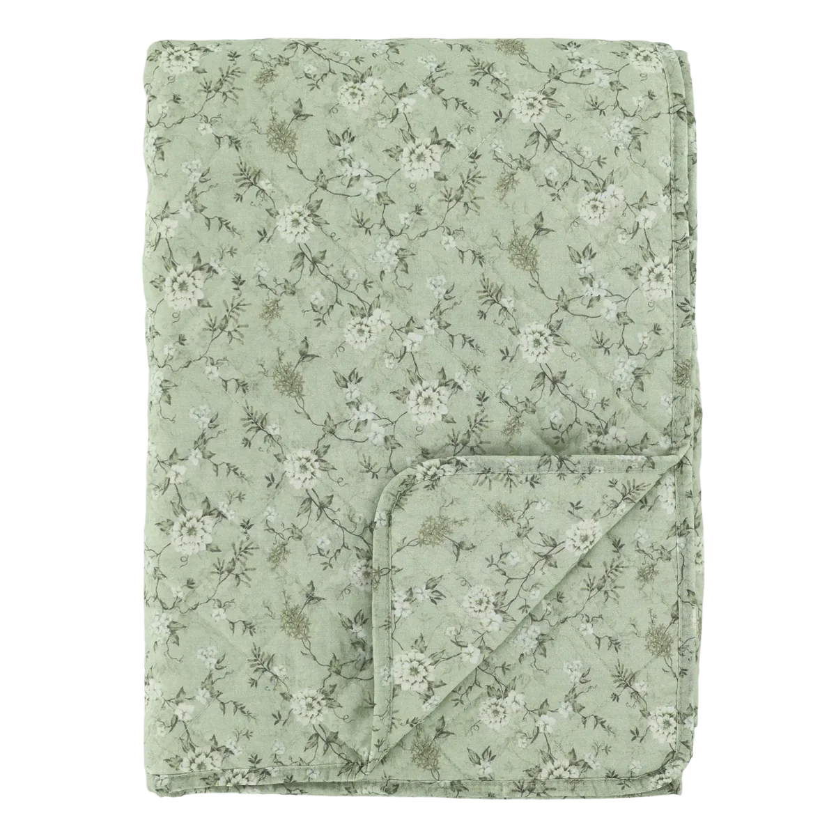Puuvilla torkkupeitto kukat vaaleanvihreällä pohjalla 130 x 180 cm - Image 2